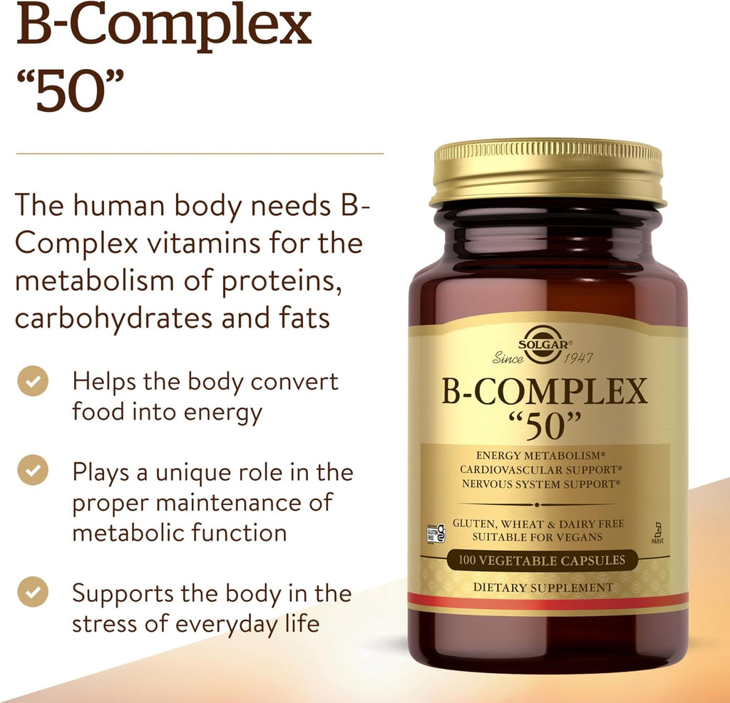 Solgar B-Complex '50' - 100 Cápsulas Vegetales - B-Complex para Energía y Sistema Nervioso