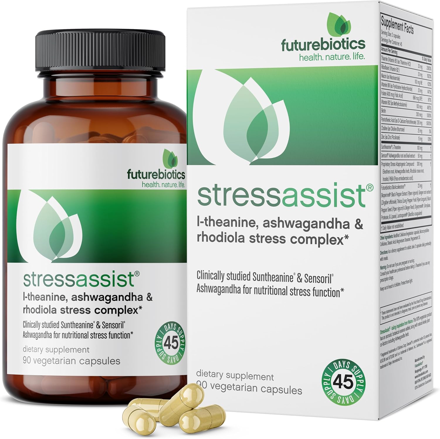 Futurebiotics StressAssist Complexo Anti-Estrés con L-teanina, Ashwagandha y Rhodiola - 90 Cápsulas Vegetarianas