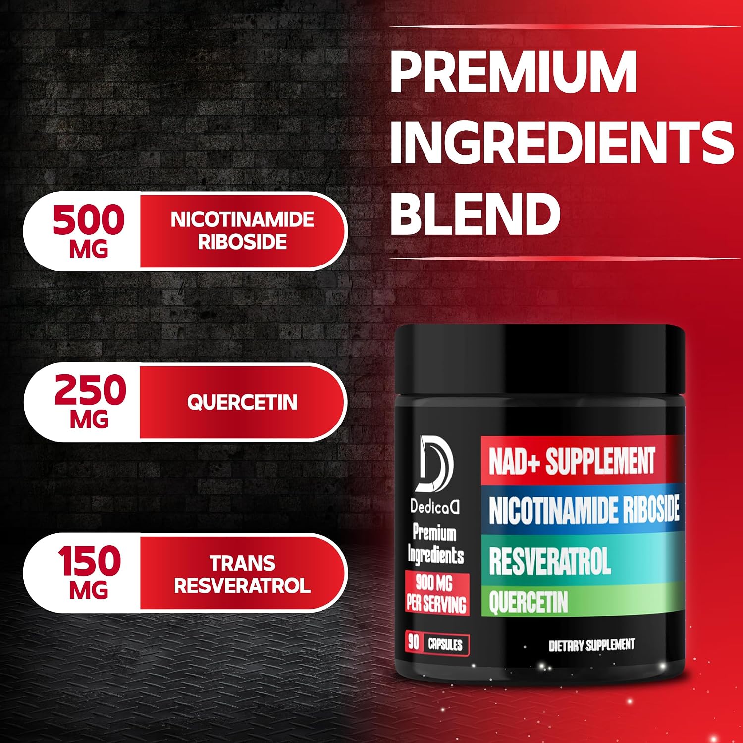 DEDICAD NAD Supplement con Nicotinamida Ribósido Liposomal 900mg, Resveratrol y Quercetina - 90 Cápsulas