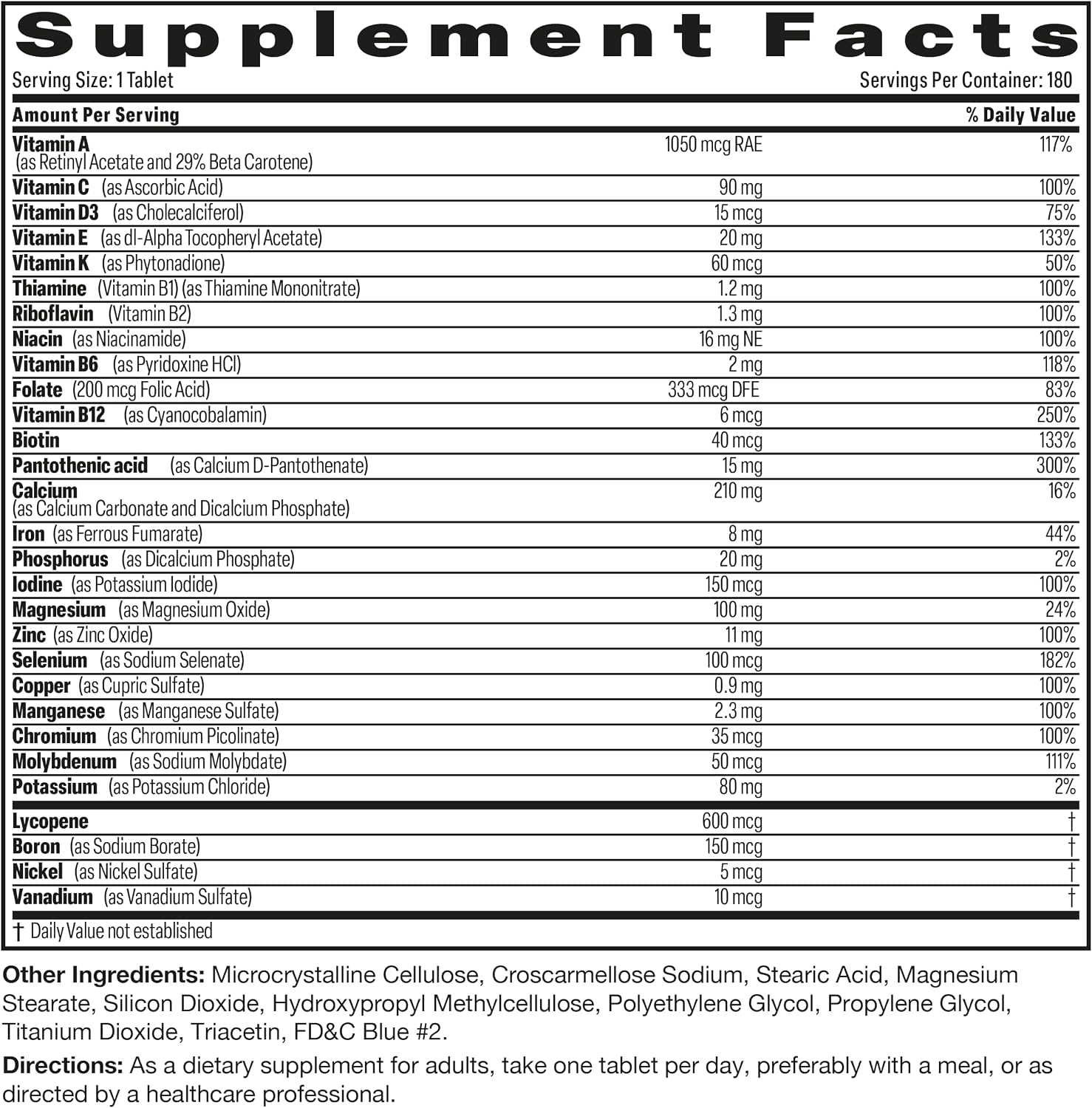 Bronson ONE Daily Multivitamínico Completo para Hombres, 180 Comprimidos