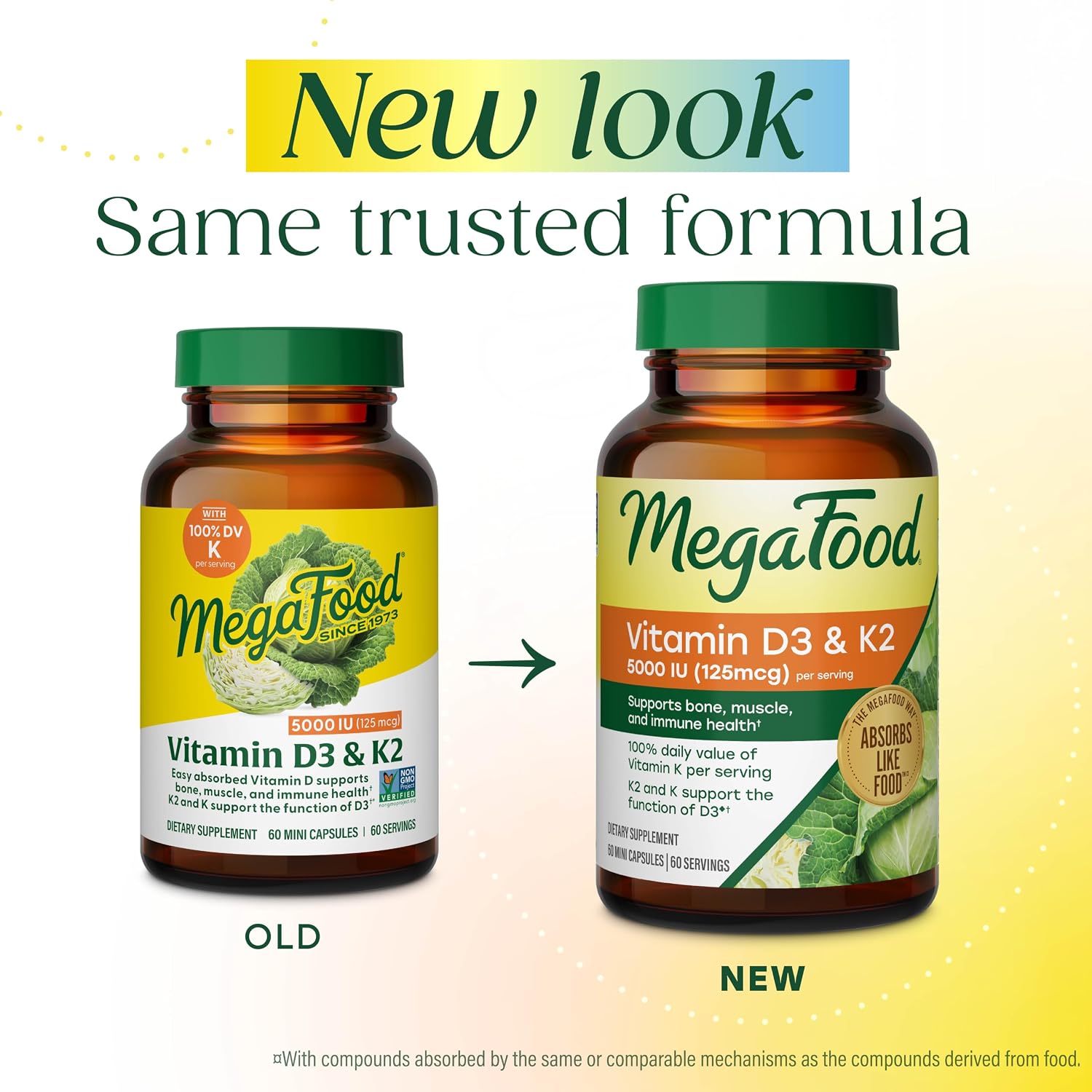 MegaFood Vitamina D3 5000 UI con Vitamina K2 - 60 Cápsulas Vegetarianas