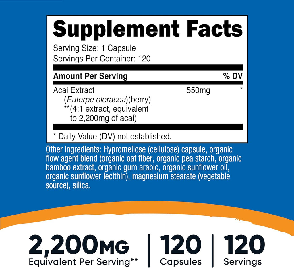 Nutricost Extracto de Acai - 120 Cápsulas (550mg por ración)