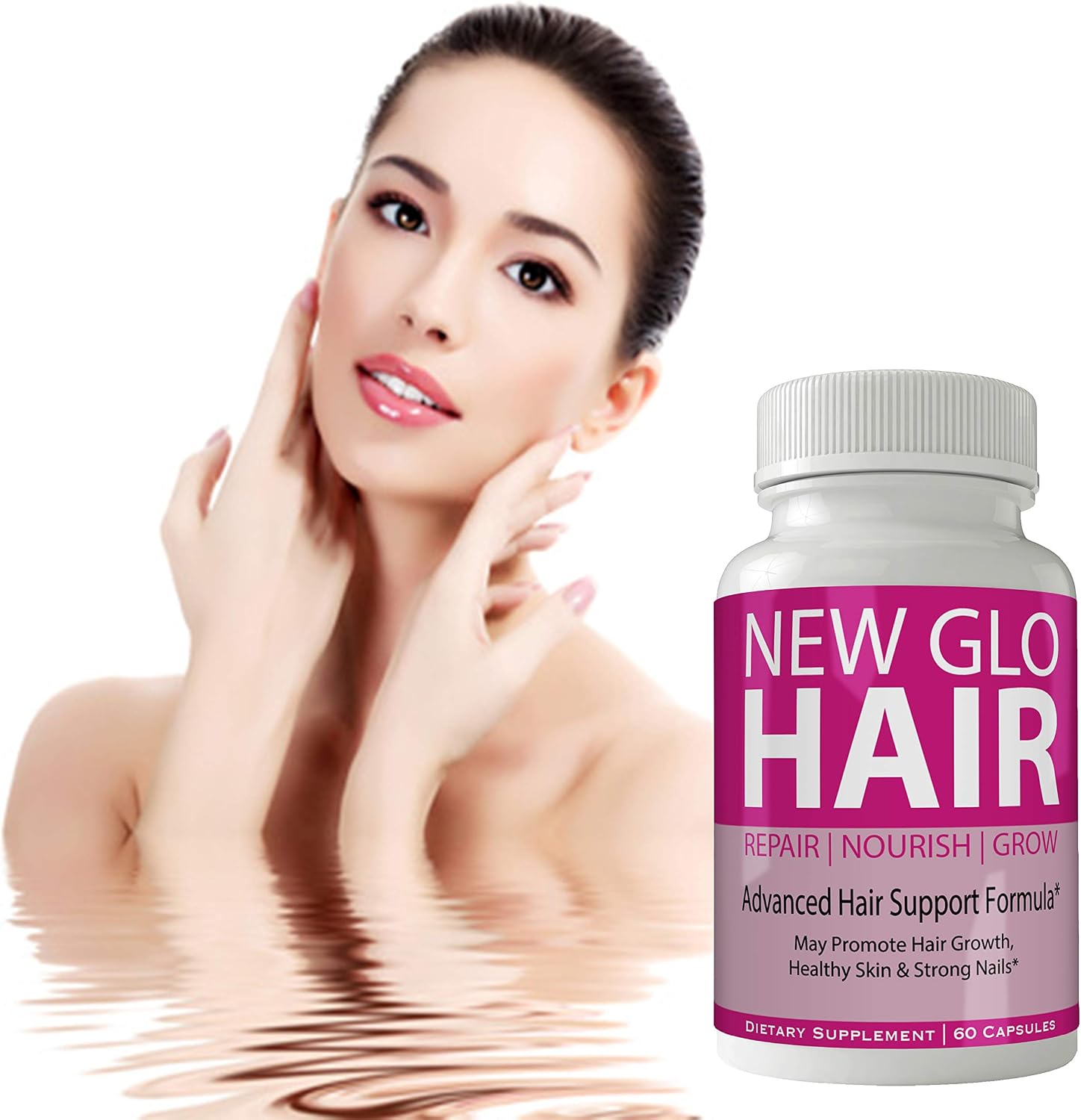 New Glo Hair Skin and Nails Suplemento - Biotina para Cabello, Piel y Uñas - 60 Cápsulas