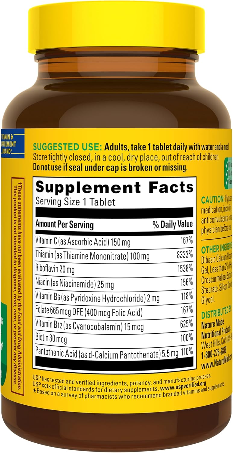 Nature Made Super B Complex with Vitamin C and Folic Acid, B Complex for Men and Women, 140 Tablets