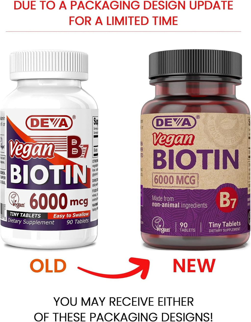 DEVA Biotina Vegana 6000 mcg - Suplemento de Vitamina B7, Comprimidos Pequeños, 90 Unidades