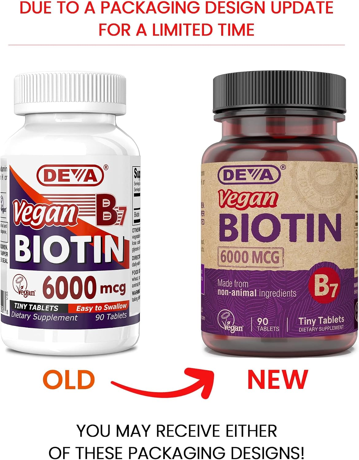 DEVA Biotina Vegana 6000 mcg - Suplemento de Vitamina B7, Comprimidos Pequeños, 90 Unidades