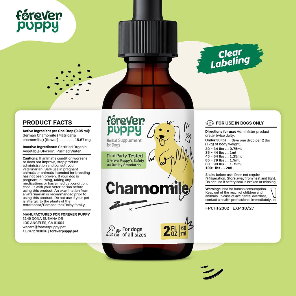 Gotas de Manzanilla para Perros - Extracto Líquido para el Alivio de Gases y Apoyo Digestivo - 60 ml