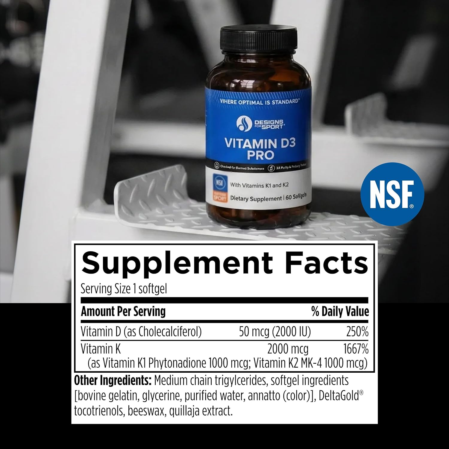 Designs for Sport Vitamin D3 Pro - Vitamina D3, K1 y K2 60 Cápsulas