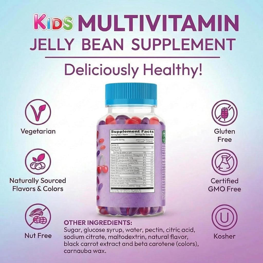 Human Beanz Multivitamin Jelly Bean Gummies para Niños con Zinc - 120 Gominolas Sabor Berry Blast
