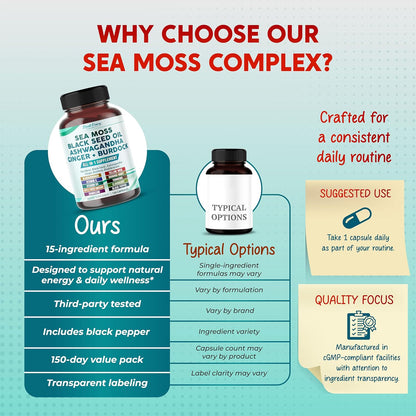 PEAKPURY Sea Moss Black Seed Oil Ashwagandha – Vitamina C y Vitamina D3: Contribuyen al funcionamiento normal del – Image 6