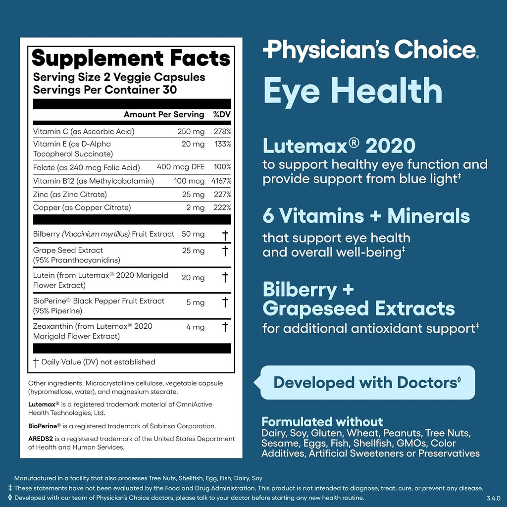 Physician's Choice Salud Ocular - Luteína, Zeaxantina y Arándano - 60 Cápsulas