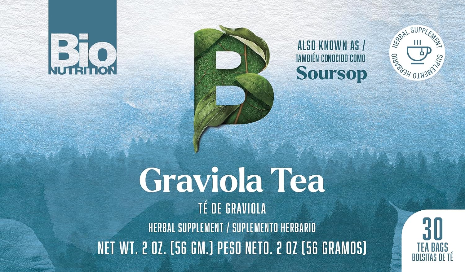 BIO NUTRITION INC. Graviola Soursop Tea, 30 bolsitas, 9 g