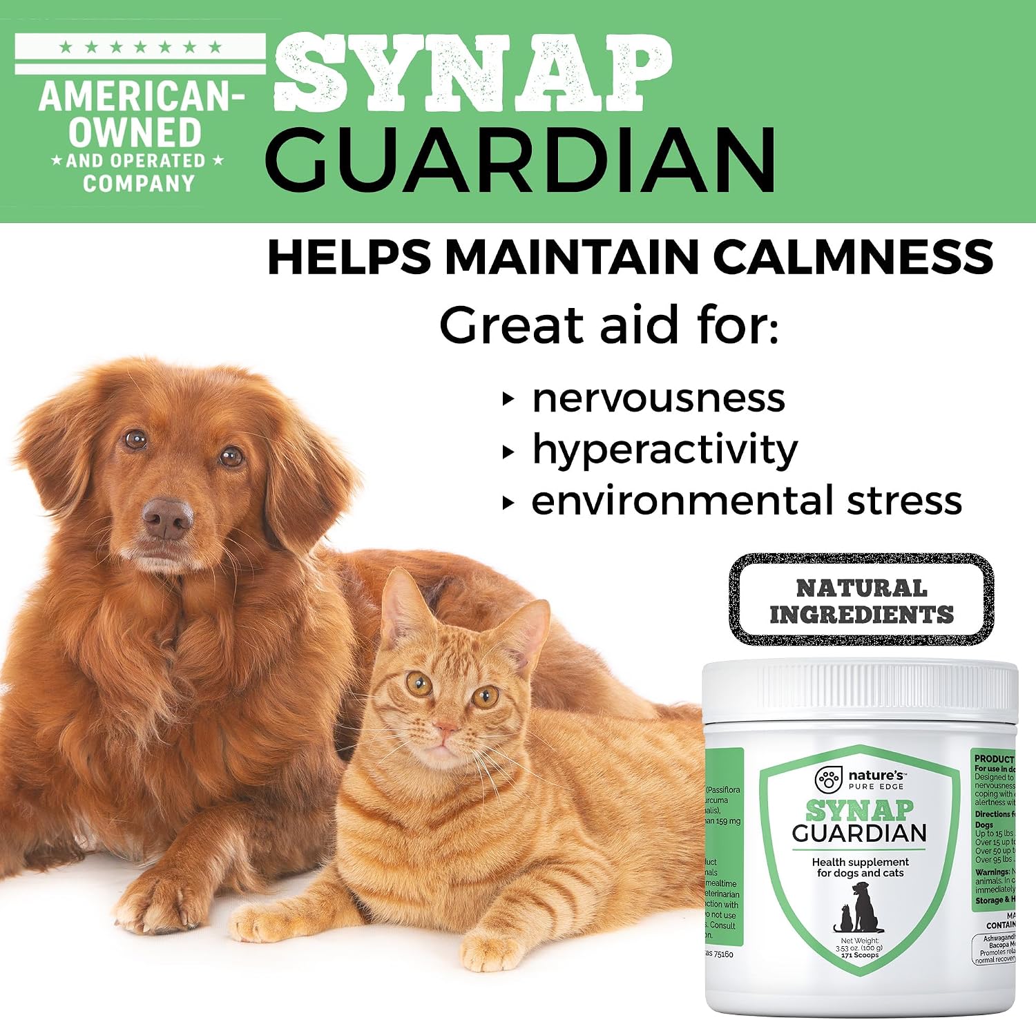 Synap Guardian - Suplemento para la Calma y el Sistema Nervioso de Perros, con Ashwagandha y Valeriana, 100 g