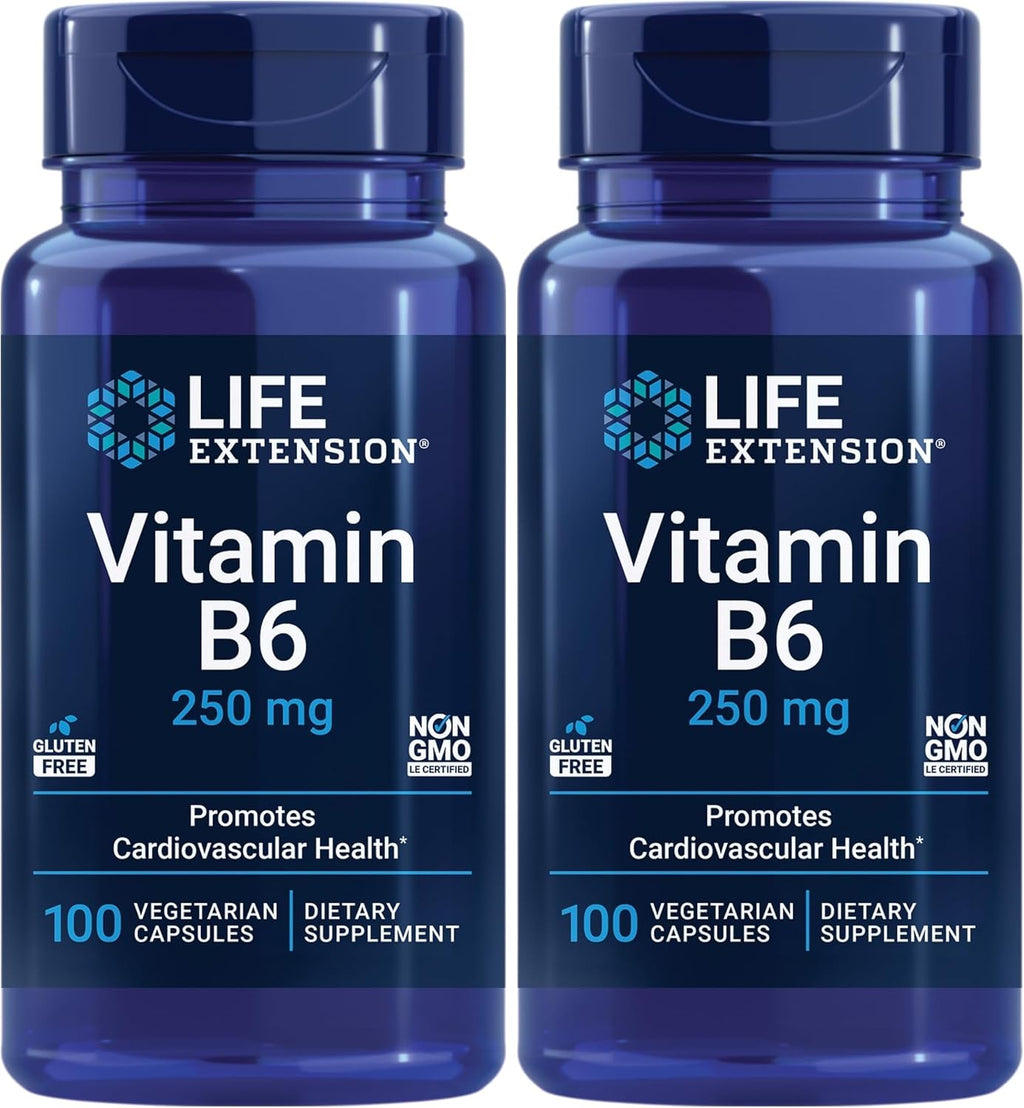 Life Extension Vitamina B6, 100 mg, Alta Potencia, Salud Cardiovascular, Neurológica y Ocular, Sin Gluten, No Transgénico, Vegano, 90 Cápsulas