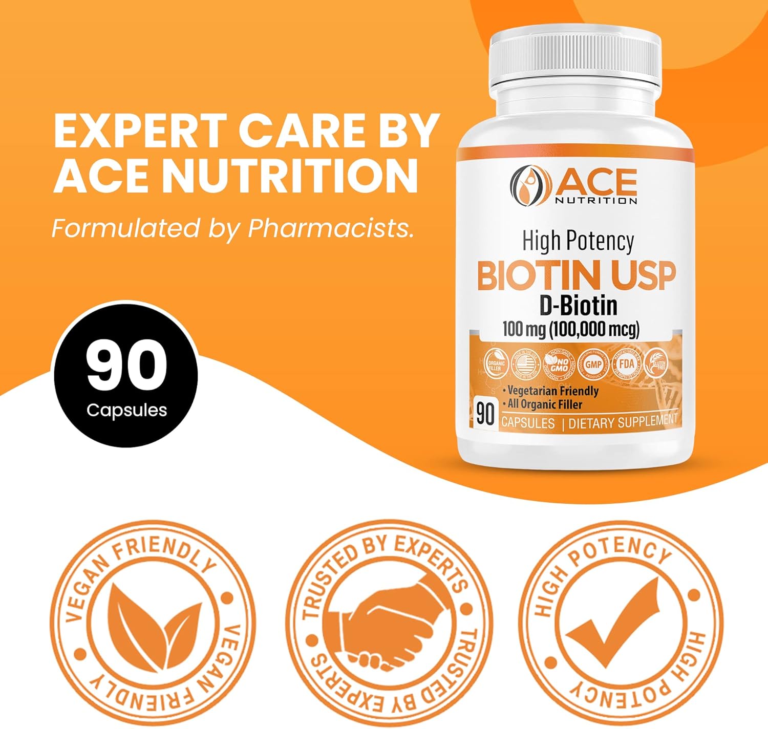Biotina de Alta Potencia USP (D-Biotina 100.000 mcg) - Cápsulas Vegetales para Cabello, Piel y Sistema Nervioso
