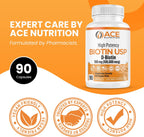 Ace Nutrition Biotina USP Alta Potencia 100mg (100.000mcg) - 3 Envases