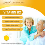 LOVITA Vitamina B2 (Riboflavina) 100 mg, Liberación Sostenida 8 Horas, 130 Comprimidos Veganos