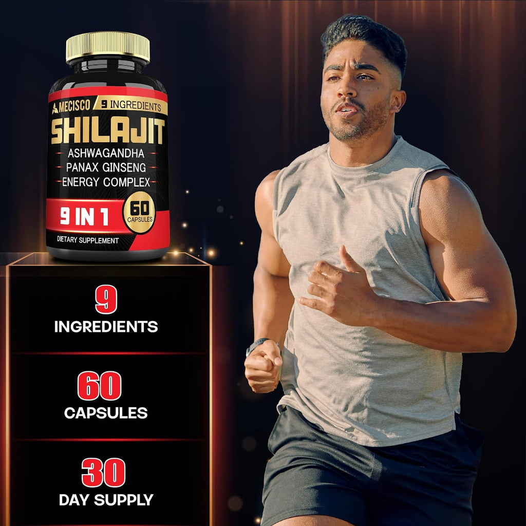 Shilajit con Ashwagandha, Ginseng, L-Arginina y más - 60 Cápsulas - Mecisco
