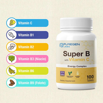 Puregen Labs Super B Energy Complex con – La vitamina C también contribuye al funcionamiento normal del sistema – Image 3