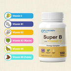 Puregen Labs Super B Energy Complex con Vitamina C - Complejo B para Energía y Sistema Inmunitario - 3 Pack - 300 Tabletas