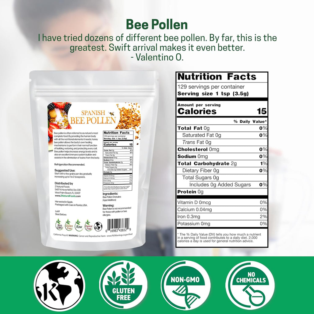 Gránulos de Polen de Abeja Español Puro y Crudo de Z Natural Foods - 454 g (1 lb)