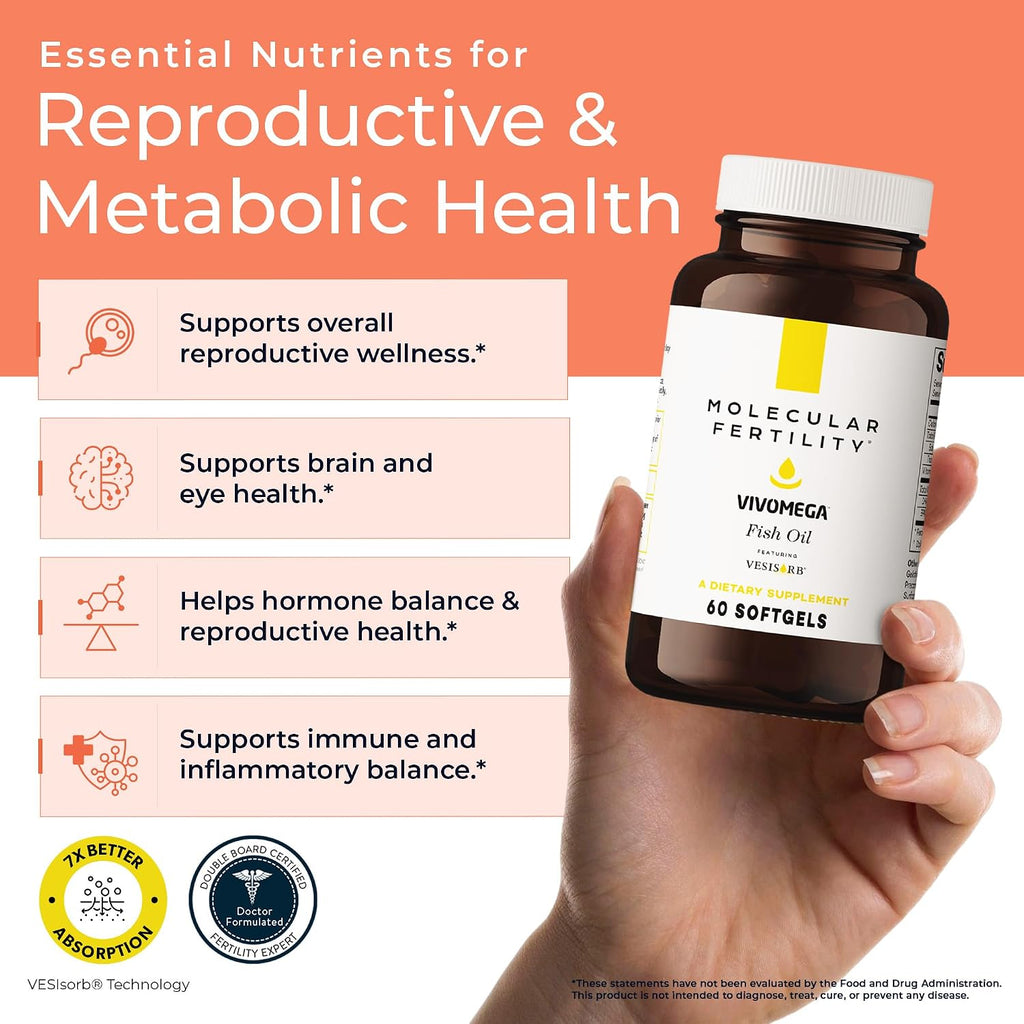 VIVOMEGA Fish Oil con VESIsorb® – Suplemento de Omega 3 con Vitamina D3 y K2 para el Bienestar Reproductivo – 60 Cápsulas Blandas