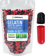 XPRS Nutra Cápsulas Vacías Tamaño 3 - 1000 Unidades de Cápsulas de Gelatina Bovina para Rellenar (Negro/Rojo)