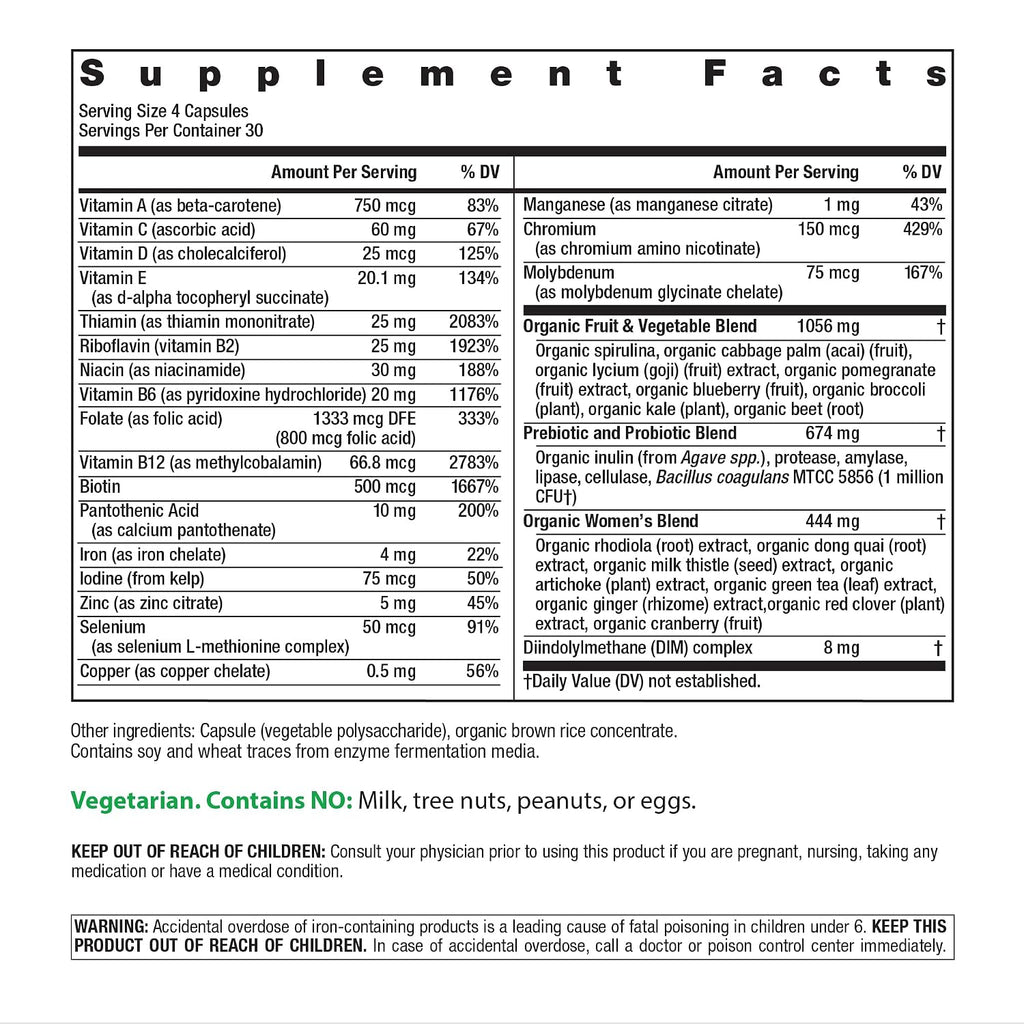 Rainbow Light Multivitamínico para Mujeres | 120 Cápsulas | con Frutas y Verduras Orgánicas | Vegetariano, No-GMO