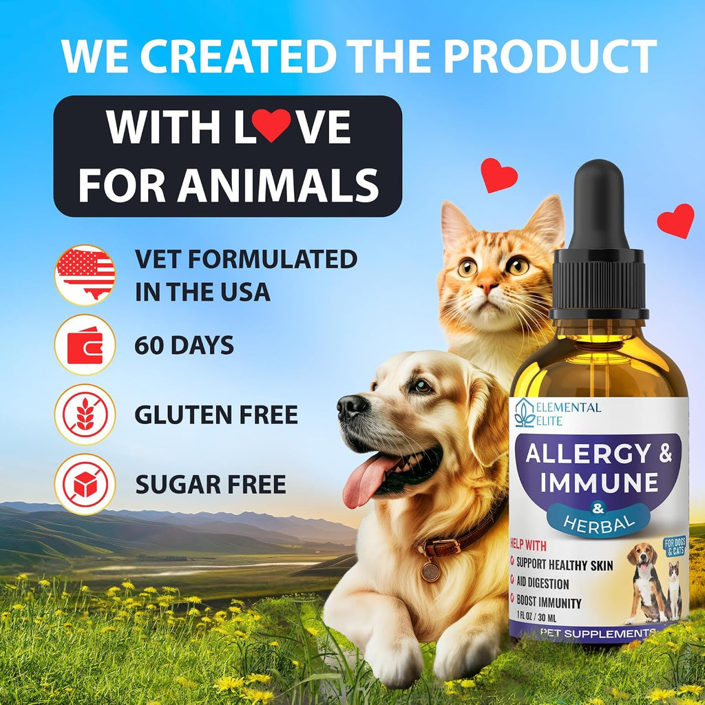 EDUZEBRA Gotas de Alivio para Alergias en Perros y Gatos - Suplemento Natural Antipicor, Apoyo Inmunológico, Fórmula Herbal Suave para Todas las Razas y Edades
