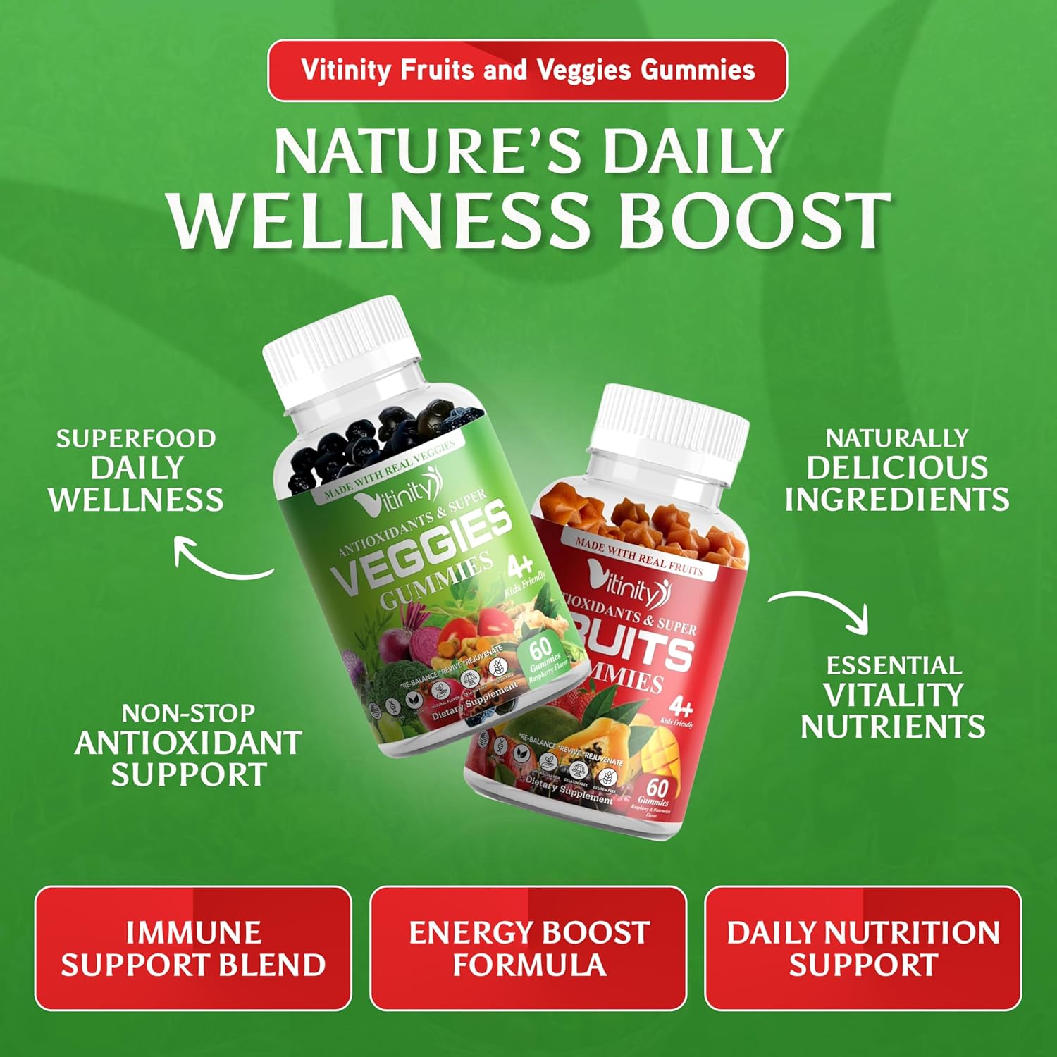 VITINITY Gominolas de Frutas y Verduras - Suplemento Multivitamínico Vegano, 60 unidades (30 días)