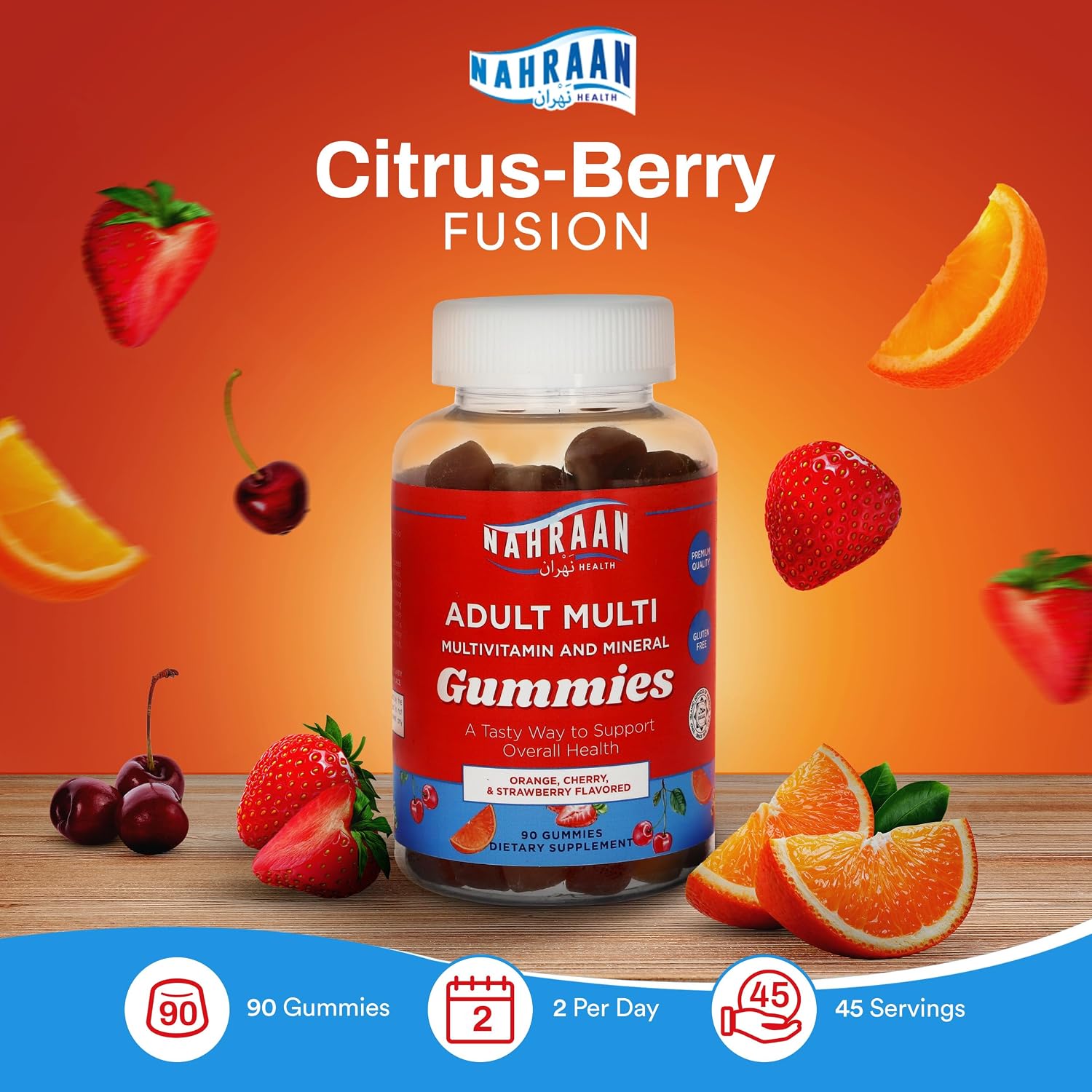 NAHRAAN HEALTH Multivitamínico Halal para Adultos - Gominolas Veganas con Vitaminas A, C, D, E, B6, B12 - 90 unidades