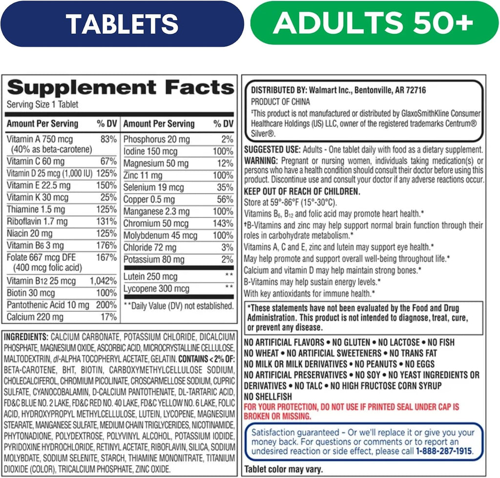 Equate Multivitamínico Completo para Adultos 50+ - 125 Comprimidos