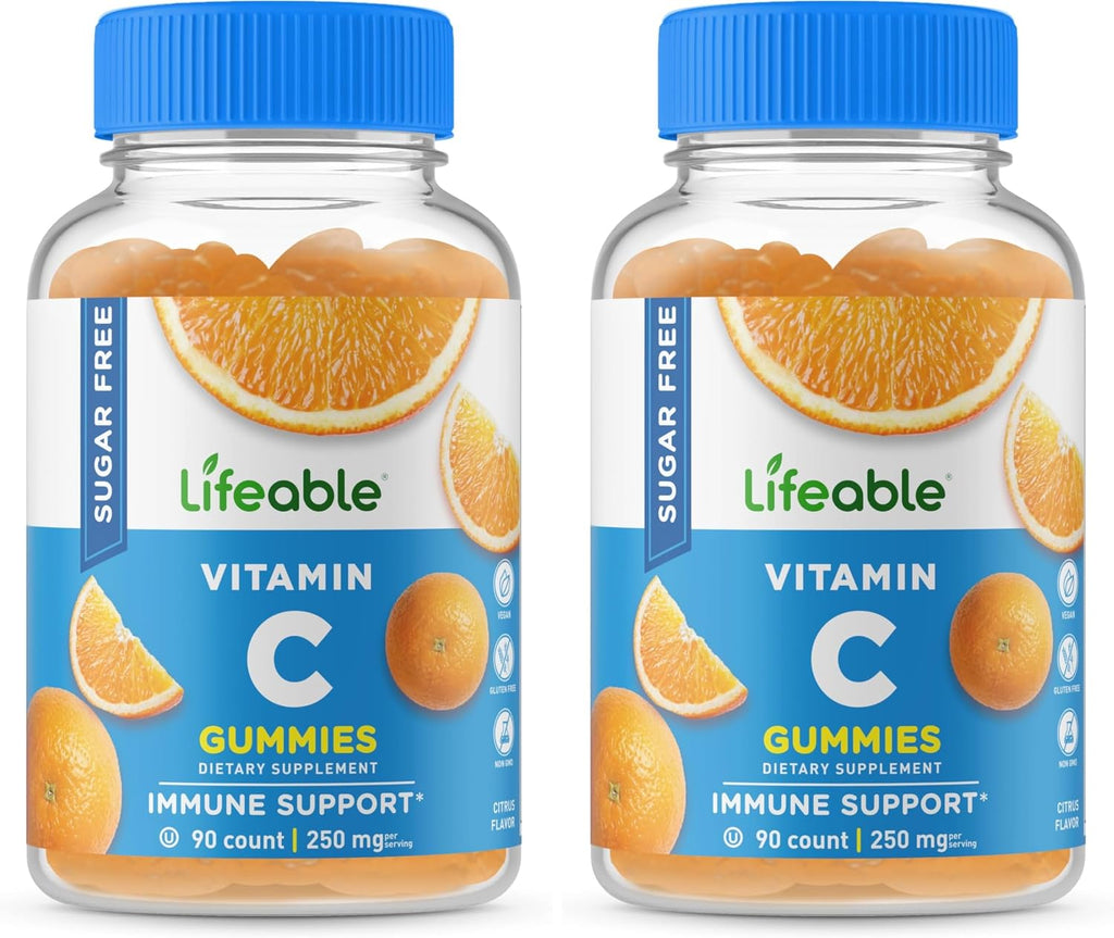 Lifeable Gomitas de Vitamina C sin Azúcar - 250 mg - Sabor Naranja Natural - 90 Gomitas