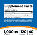Nutricost L-Carnitina Tartrato 1000mg, 120 Cápsulas