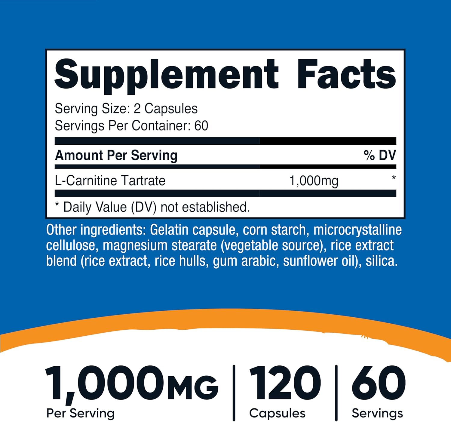 Nutricost L-Carnitina Tartrato 1000mg, 120 Cápsulas