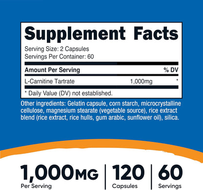 Nutricost L-Carnitina Tartrato 1000mg, 120 – Acetil-L-Carnitina (ALCAR): capaz de atravesar la barrera – Image 2