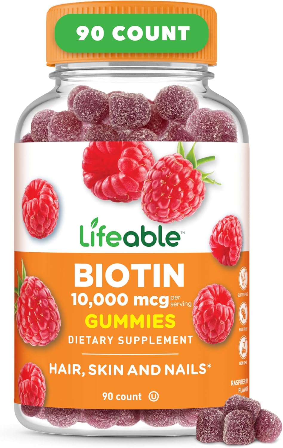 Lifeable Biotina Gomitas 10.000 mcg - Suplemento para Cabello, Piel y Uñas - 90 Gomitas