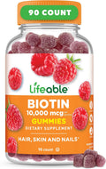 Lifeable Biotina Gomitas 10.000 mcg - Suplemento para Cabello, Piel y Uñas - 90 Gomitas