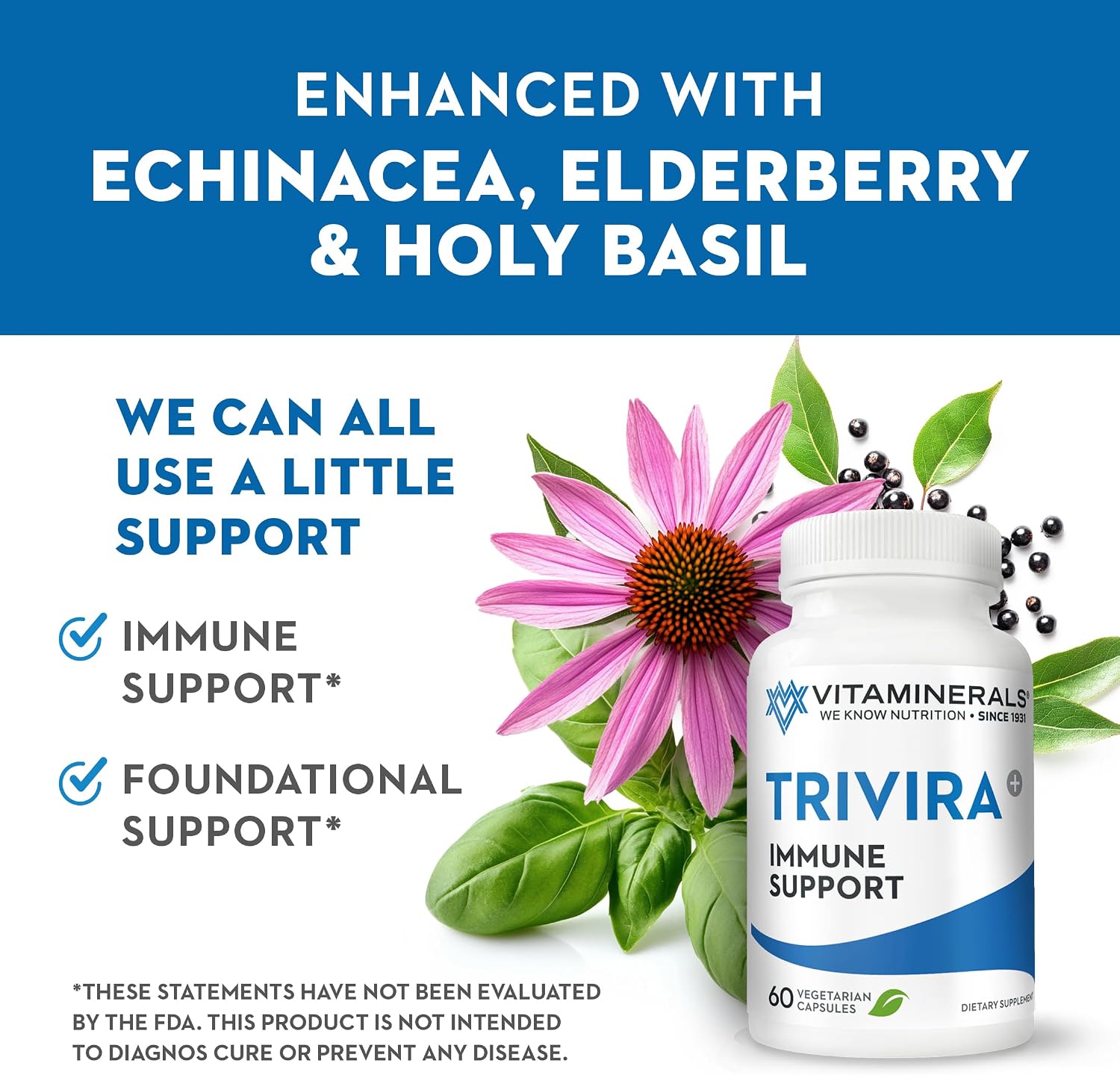 Vitaminerals TRIVIRA - Vitamina C, D3, Zinc, Hierbas y Prebióticos - 60 Cápsulas Vegetales