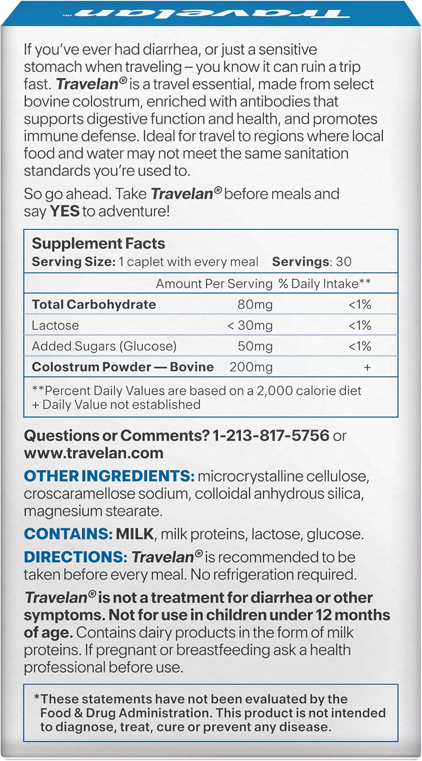 Travelan Antidiarrea - 30 comprimidos de calostro bovino para el soporte digestivo e inmunitario