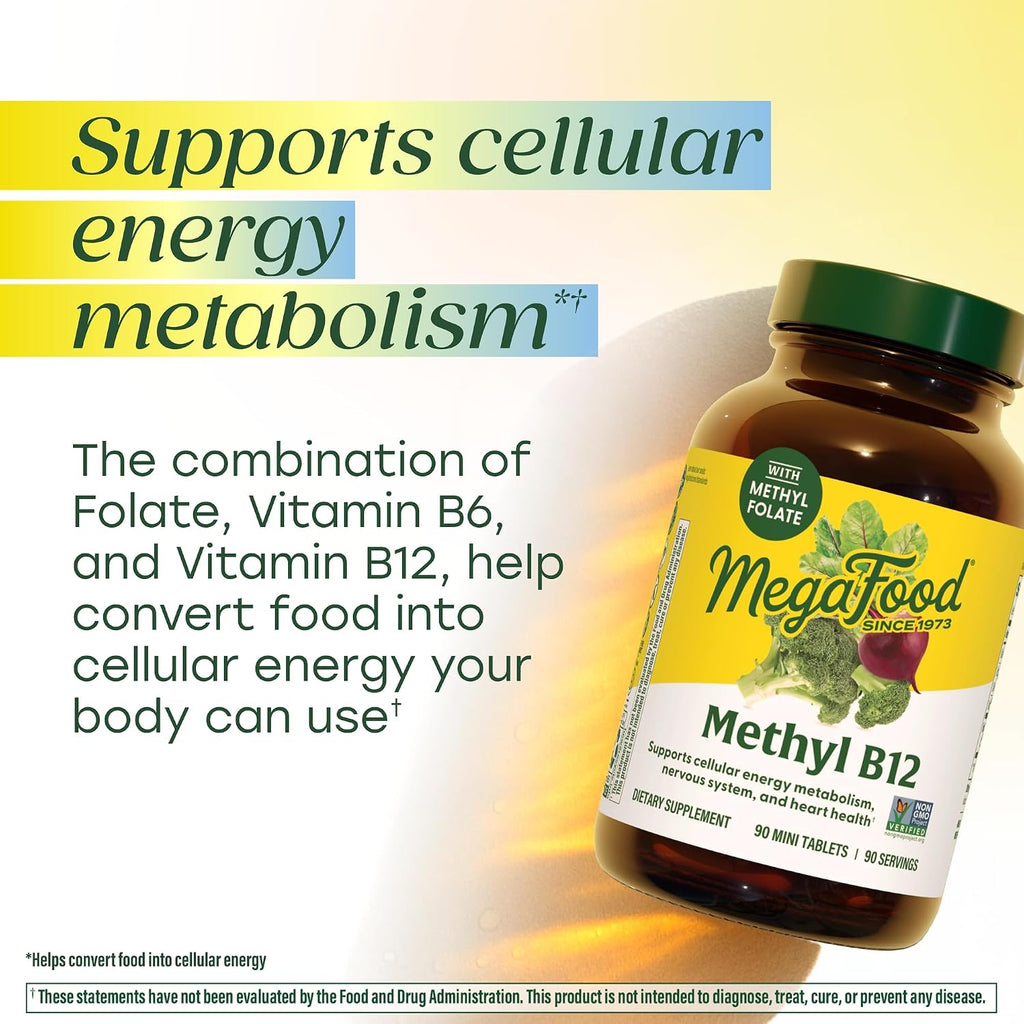 MegaFood Methyl B12 - B Complex with Methylfolate and B6 - Vegan - 90 Tablets