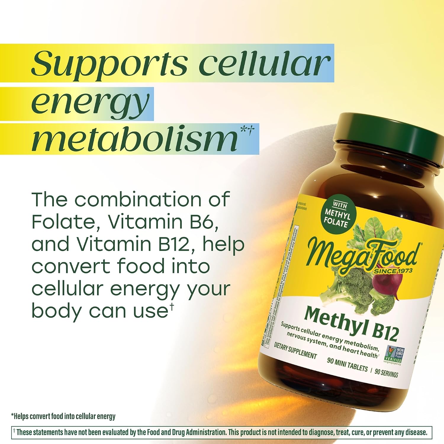 MegaFood Methyl B12 - B Complex with Methylfolate and B6 - Vegan - 90 Tablets
