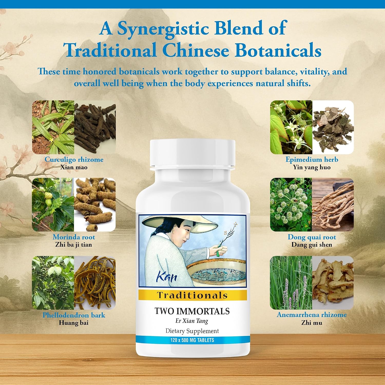 Kan Herbs Two Immortals – Fórmula Herbal Tradicional China para la Menopausia, 120 Comprimidos