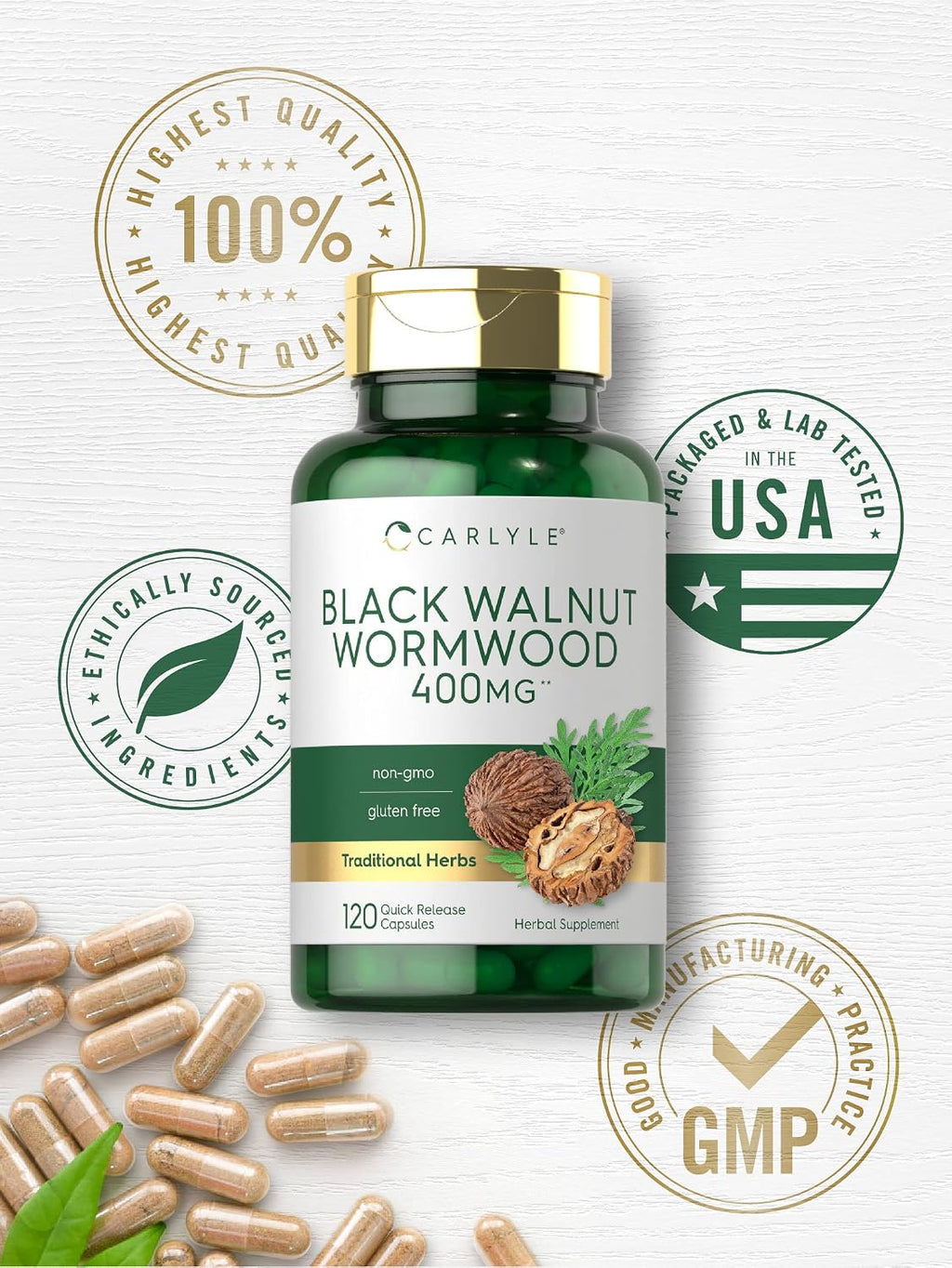 Carlyle Wormwood Black Walnut | 120 Cápsulas | Complejo Herbario