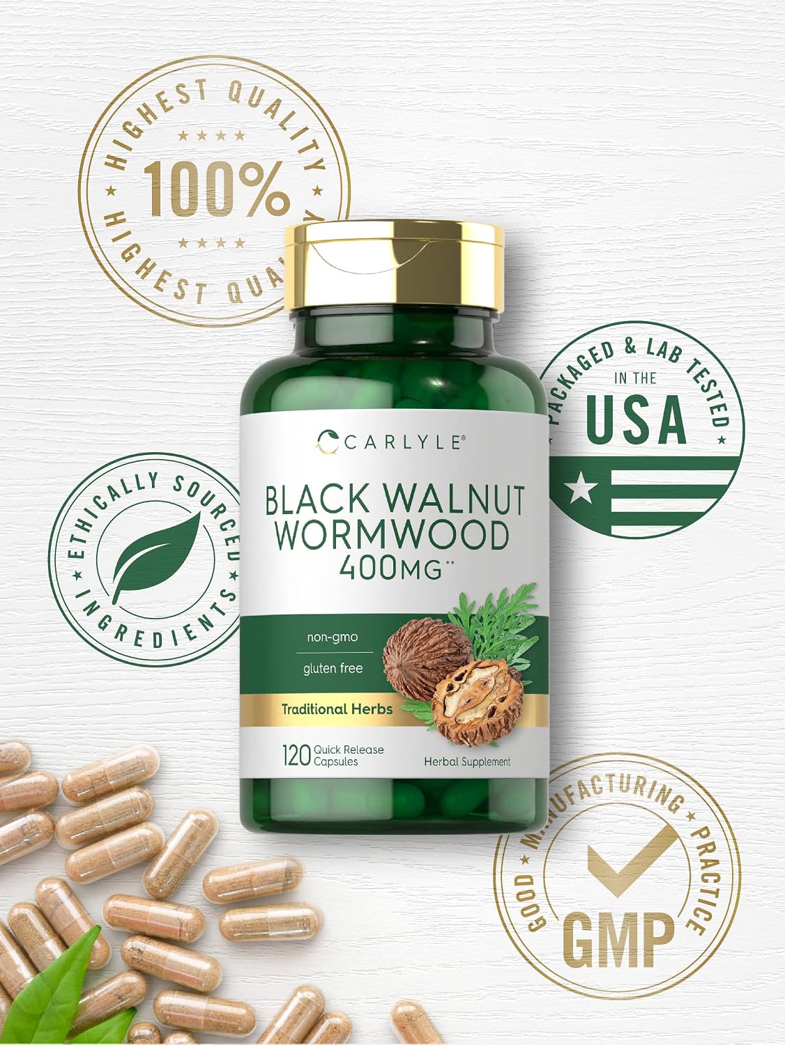 Carlyle Wormwood Black Walnut | 120 Cápsulas | Complejo Herbario