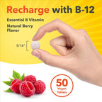 Sundance Vitamina B12 Comprimidos de Disolución Rápida | 5000 mcg | 50 Comprimidos | Metilcobalamina | Sabor Natural a Bayas | Vegano, Sin OGM y Sin Gluten