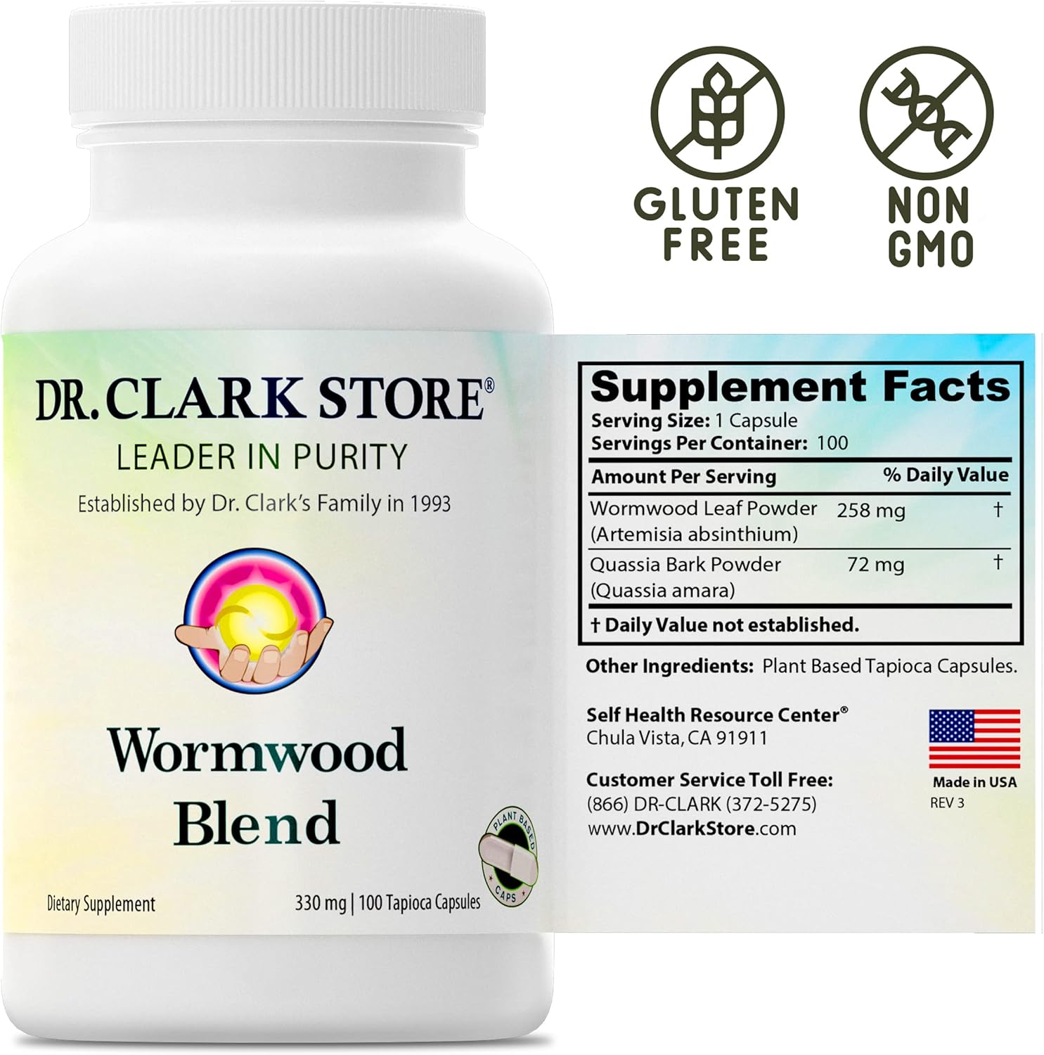 Dr Clark Superblend Cápsulas de Artemisa y Quasia - 330 mg, 100 Cápsulas Vegetarianas