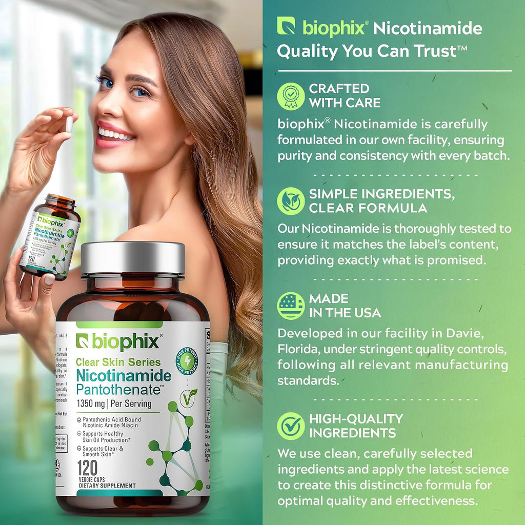 biophix B-3 Nicotinamida y Ácido Pantoténico 1350 mg 120 Cápsulas Vegetales - Clear Skin Series
