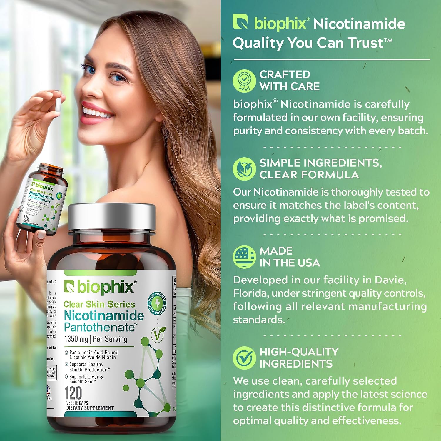 biophix B-3 Nicotinamida y Ácido Pantoténico 1350 mg 120 Cápsulas Vegetales - Clear Skin Series