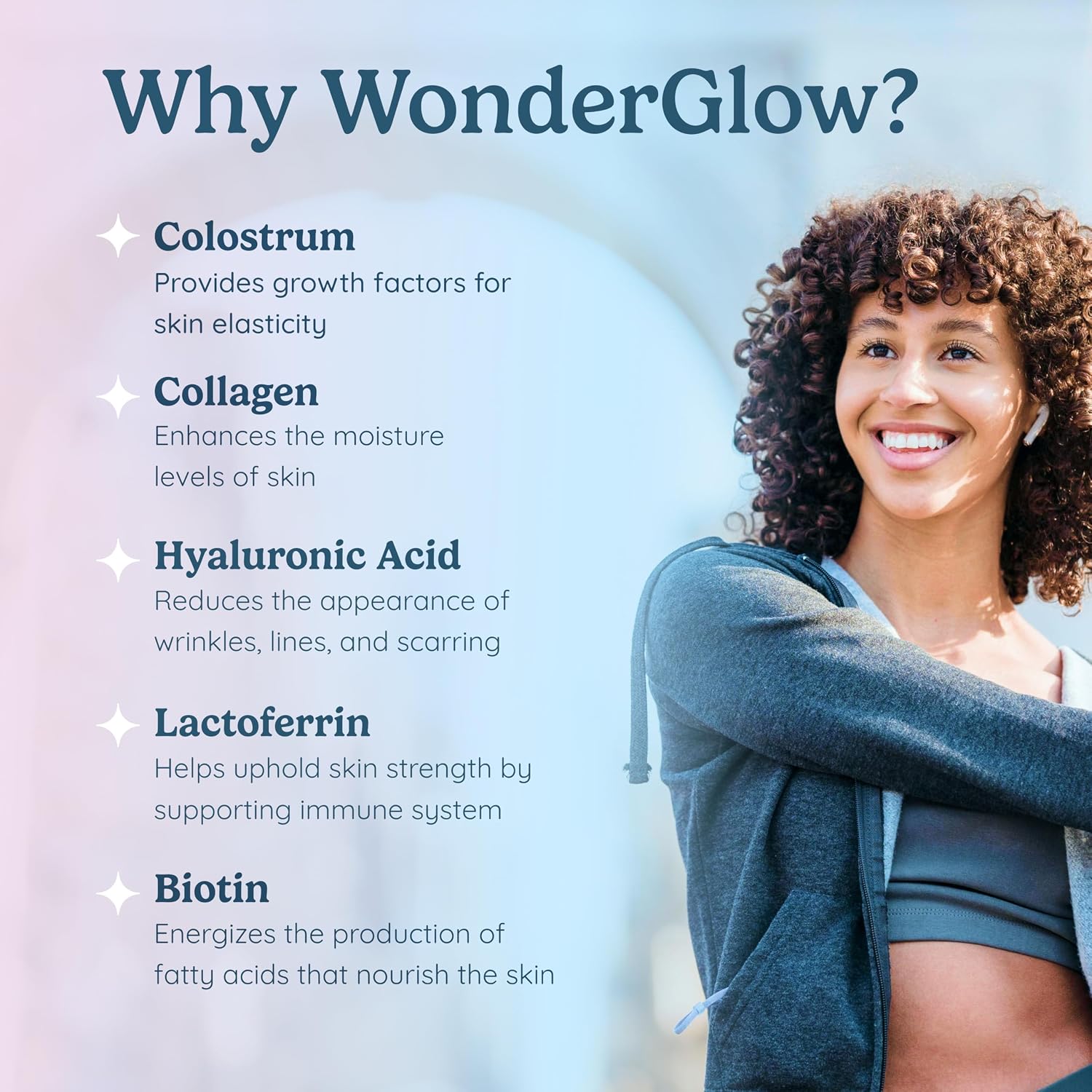 WonderCow Biotina para Cabello, Piel y Uñas con Calostro Bovino, Colágeno, Ácido Hialurónico, Zinc y Lactoferrina | 30 Cápsulas